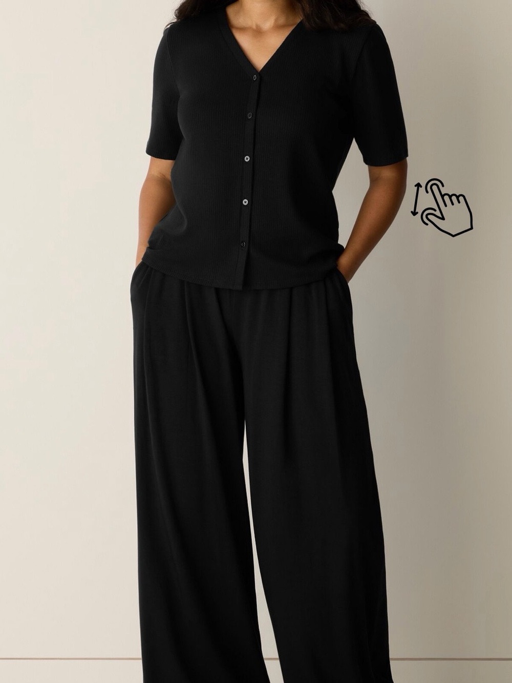 Eileen Fisher 100% Silk Classic Black Stretch Jersey Wide Leg / Palazzo Pants - Picture 2 of 12